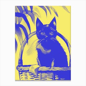 Pretty Kitty In A Basket Yellow Canvas Print