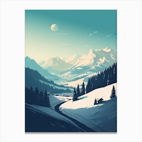 Gstaad   Switzerland, Ski Resort Illustration 3 Simple Style Canvas Print