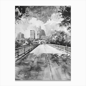 Congress Avenue Bridge Austin Texas Black And White Watercolour 1 Canvas Print