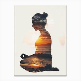 Yoga Meditation At Sunset Canvas Print