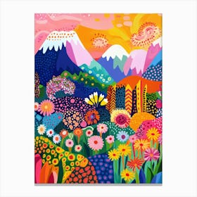 Colorful Landscape With Mountain and Flowers 3 Canvas Print