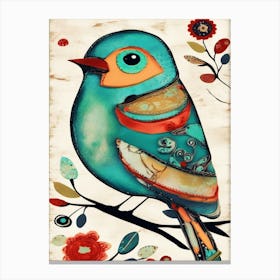 Beautiful, Colorful Bird On A Branch Canvas Print