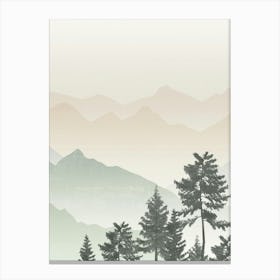 Mountain Landscape in Sage Green and Beige, Pine Trees, Minimalist Canvas Print