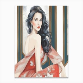 Chinese Woman In Red Dress Canvas Print