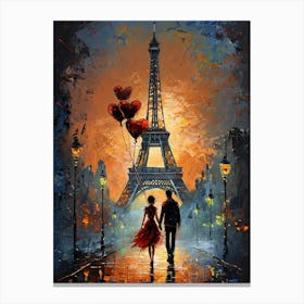 Romantic Stroll in Paris Eiffel Tower Love Scene Digital Art Canvas Print