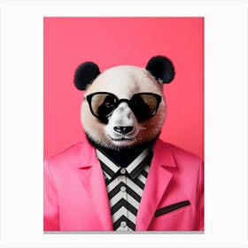 Preppy panda in pink with sunglasses Canvas Print