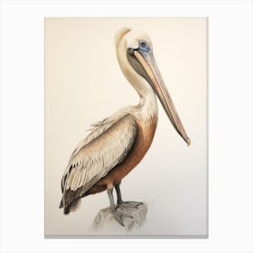 Vintage Bird Drawing Brown Pelican 2 Canvas Print
