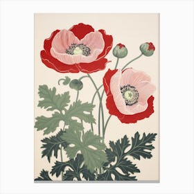 Hanaichige Japanese Anemone 2 Vintage Botanical Woodblock Canvas Print