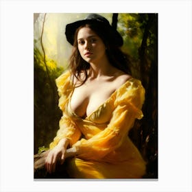 Beautiful Young Lady Gorgeous Woman In Victorian Yellow Dress Edwardian Fantasy Digital Painting Canvas Print