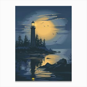 Lighthouse At Night 12 Canvas Print