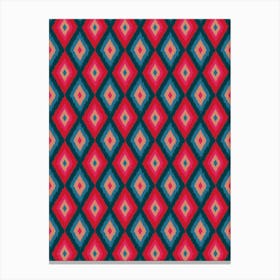 DIAMOND IKAT Boho Woven Texture Style in Exotic Red Pink Blue Blush Dark Teal Canvas Print