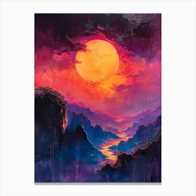 Acrylic Painting Of A Sunset Over A Mountain, Colorful Clouds Are Covering Sun, In The Style Of Gestural Expressionism, Vibrant Palette Knife, Mote Kei, Layered Gestures 2 Toile