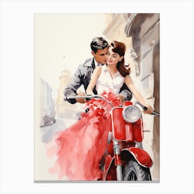 Roman holidays couple Love Moped Canvas Print