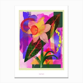 Daffodil 3 Neon Flower Collage Poster Canvas Print