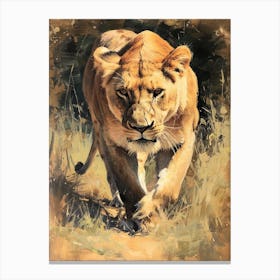 African Lion Lioness On The Prowl Acrylic Painting 2 Canvas Print