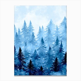 Watercolor Of Pine Trees blue Canvas Print