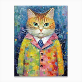 Whiskered Runway; Oil Painted Cat Chic Canvas Print