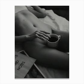 Naked Woman Drinking Coffee In Bed Canvas Print