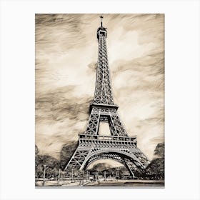 Eiffel Tower Paris France Sketch Drawing Style 10 Canvas Print