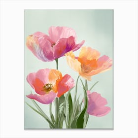 Bunch Of Tulips Flowers Acrylic Painting In Pastel Colours 4 Canvas Print