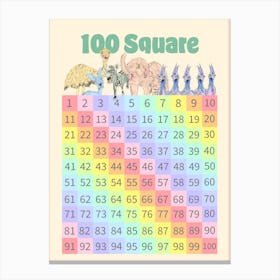 Bright Rainbow 100 Square Children’s Maths Print 1 Canvas Print