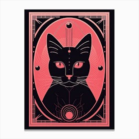 Strenght Tarot Card, Black Cat In Pink 2 Canvas Print