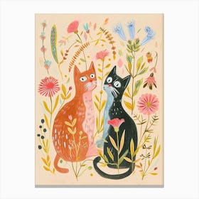 Folksy Floral Animal Drawing Cat 8 Canvas Print