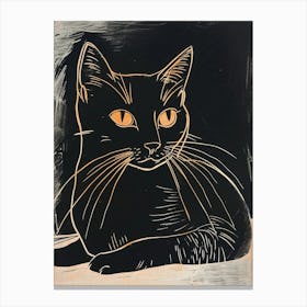 Chartreux Cat Linocut Blockprint 4 Canvas Print