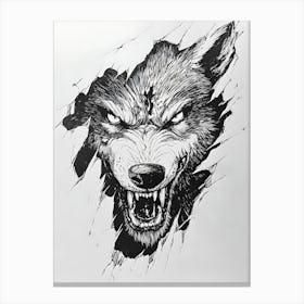 Angry Wolf Watching from Wall Hole 3 Canvas Print