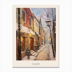 Vintage Winter Painting Poster Tallinn Estonia 2 Canvas Print