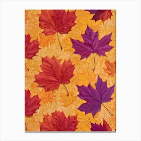 Autumn Themed Wallpaper Showcasing A Sun Drenched Group Of Maple Leaves In Varying Shades Of Red Or (5) Canvas Print