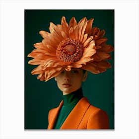 Surreal 0009 Teal And Orange Flower Girl 0001 Teal And Orange Flower Girl 0009 Bp6586 A Woman With A Big Flower On Her Canvas Print