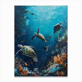 Sea Turtles With A Coral Reef Expressionism Style Painting 11 Canvas Print