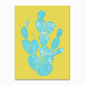 Linocut Cactus Desert Blue in Canvas Print