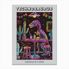 Neon Dinosaur In A Diner Poster Canvas Print