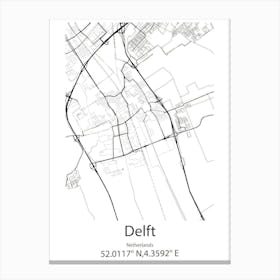 Delft,Netherlands Minimalist Map Canvas Print