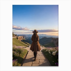 Woman Walking In The Mountains Canvas Print