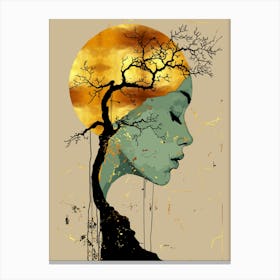 Ethereal Woman In Tree Silhouette Moon Canvas Print