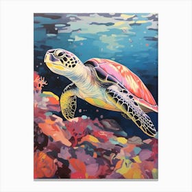 Vivid Pastel Turtle With Aquatic Plants 5 Canvas Print