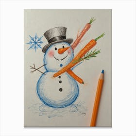 Snowman With Carrots Canvas Print