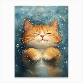 Happy Orange Cat Floating on Water 11 Canvas Print