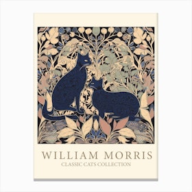 William Morris  Inspired  Classic Cats Blue Canvas Print