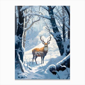 Winter Black Tailed Deer Illustration Canvas Print