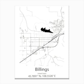 Billings,United States Minimalist Map Canvas Print