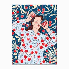 Woman Portrait With Cherries 9 Pattern Canvas Print