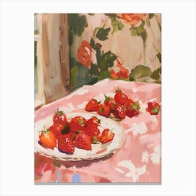 Strawberries On A Pink Table Canvas Print