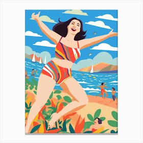 Body Positivity Day At The Beach Colourful Illustration  1 Canvas Print
