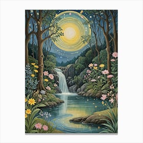 Moonlight By The Waterfall Canvas Print