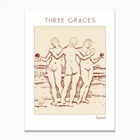 Line Art Minimalist – Three Graces By Raphael (C 1503–1505) – Classic Painting 1 Canvas Print