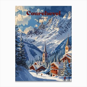 Courchevel France Snowy Digital Travel Art Canvas Print